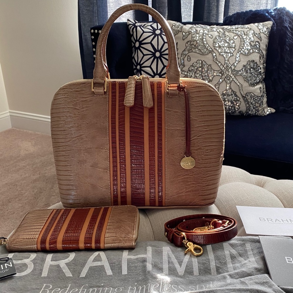 SOLD!✨SALE✨NEW✨BRAHMIN SET✨VIVIAN RARE TRI-LEATHER BAG & MATCHING BRAHMIN WALLET - Picture 4 of 16